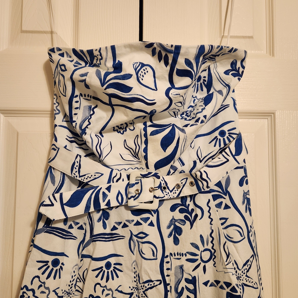Rachel Zoe Women's White/Navy Strapless Tie Belt Maxi Dress Size 8 - Picture 5 of 12